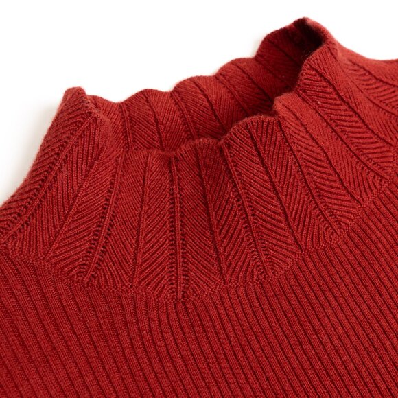 Ted Baker Scalloped Mock Neck Sweater Ruffle Cuff Albaai Red Rust Size 1 - Picture 5 of 10